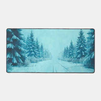 Winter Snow on Pine Trees Desk Mat