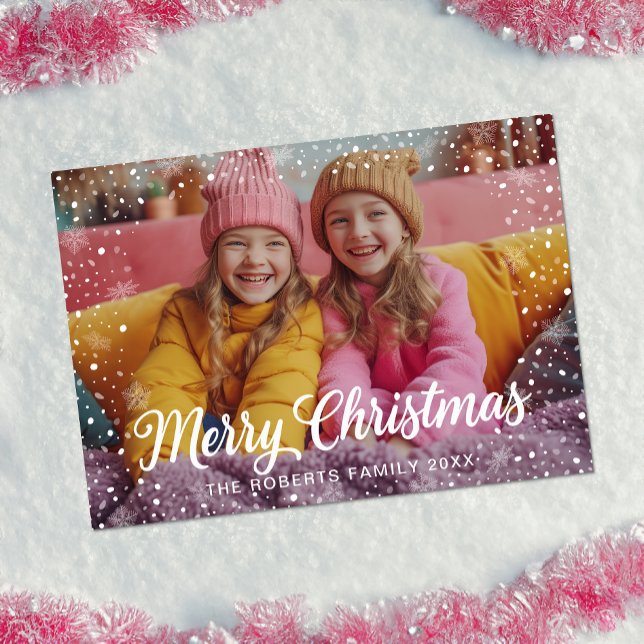 Winter Snow Overlay Merry Christmas Photo Card (Fun Christmas Card)