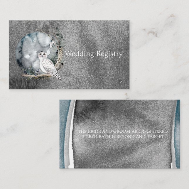 Winter Snow Owl Moon Branch Paint Wedding Registry Business Card (Front/Back)