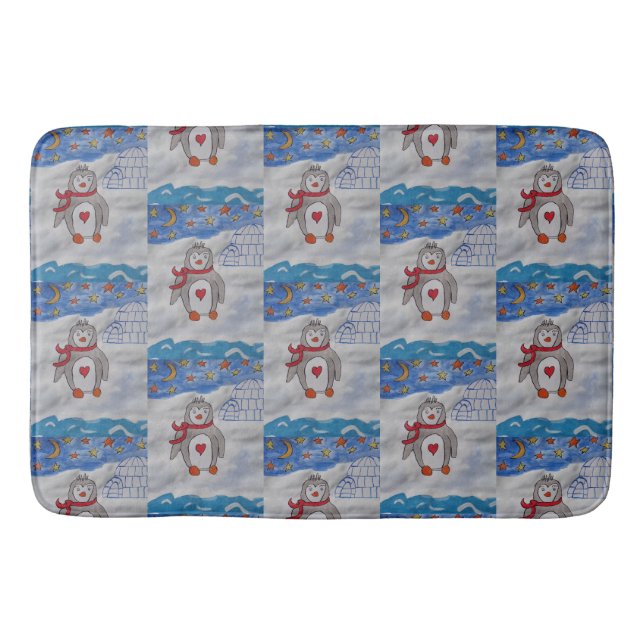 Winter Snow Penguin Bath Mat (Front)