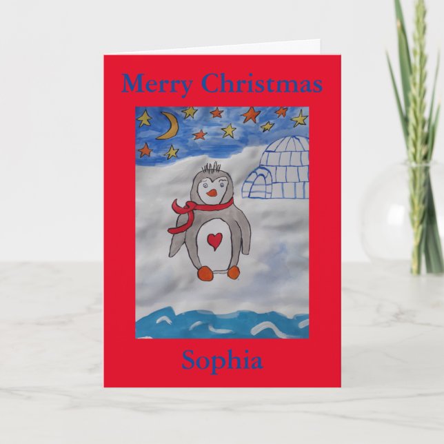 Winter Snow Penguin Christmas Card (Front)