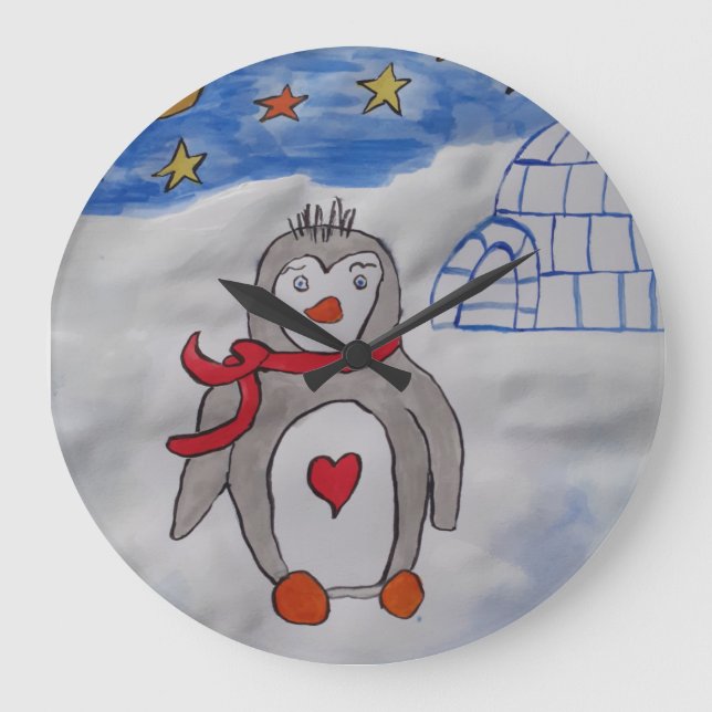 Winter Snow Penguin Clock (Front)