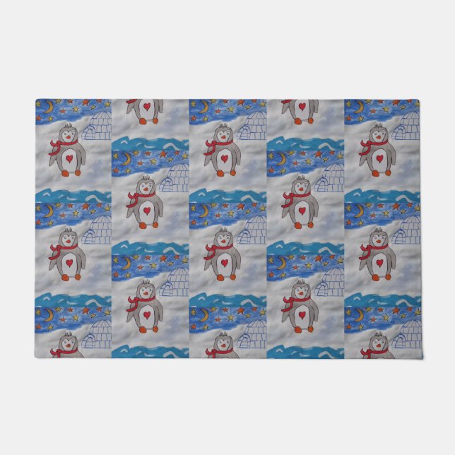 Winter Snow Penguin Doormat (Front)