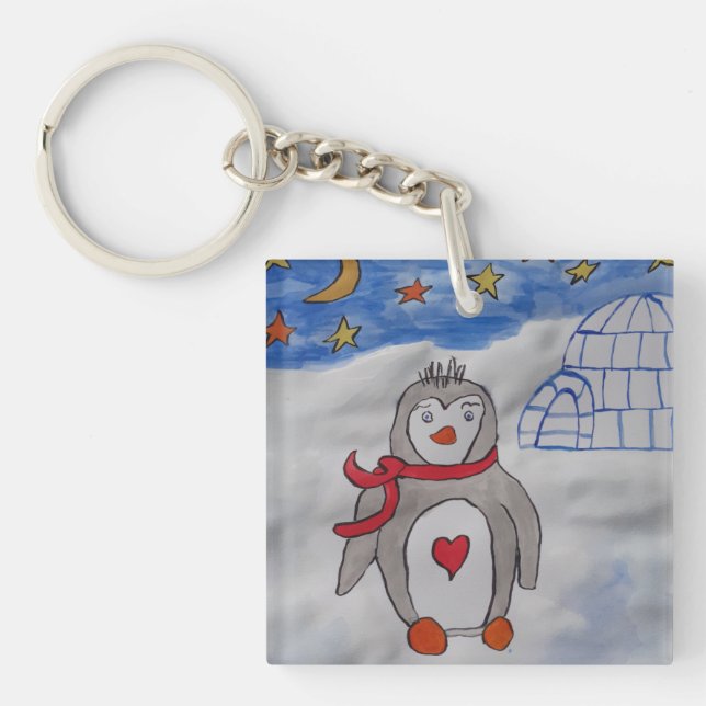 Winter Snow Penguin Key Ring (Front)