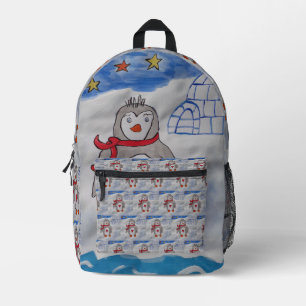 Winter Snow Penguin Printed Backpack
