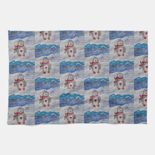 Winter Snow Penguin Tea Towel