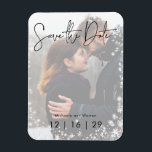 Winter Snow Photo Wedding Save the Date Postcard Magnet<br><div class="desc">This save the date postcard design is perfect for announcing a winter or holiday wedding. The couple's photo is highlighted with a white transparent overlay and surrounded by a frame of soft white snowflakes. Created by Simply Farmhouse Press.</div>