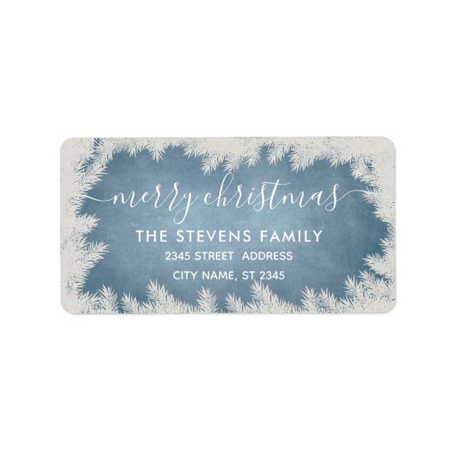 Winter snow pine branch script Christmas Label (Front)