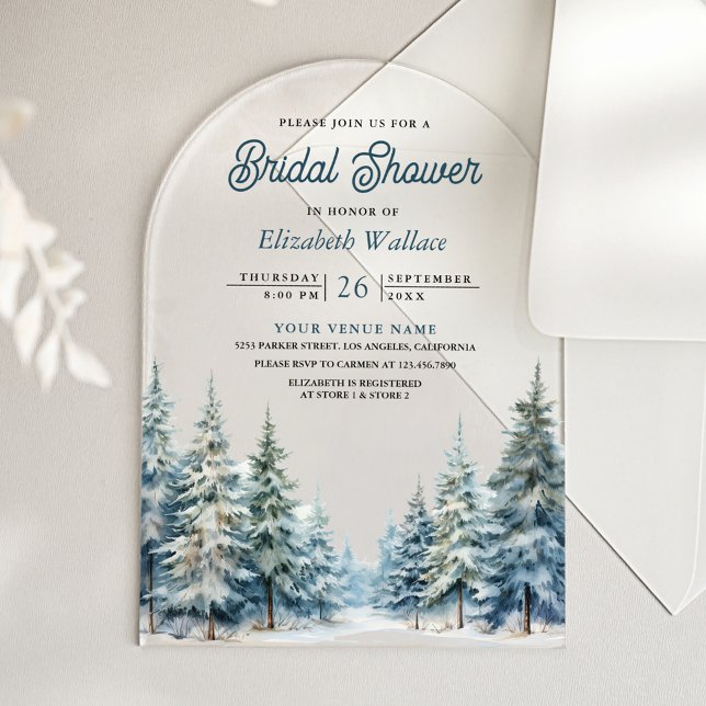 Winter Snow Pine Tree Forest Bridal Shower Acrylic Invitations (Creator Uploaded)