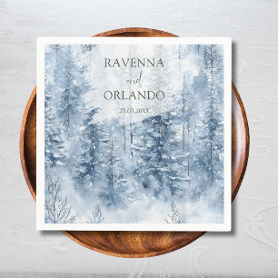 Winter Snow Pine Tree Forest Mountain Wedding Napkin