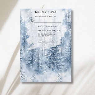 Winter Snow Pine Tree Forest Mountain Wedding RSVP Card