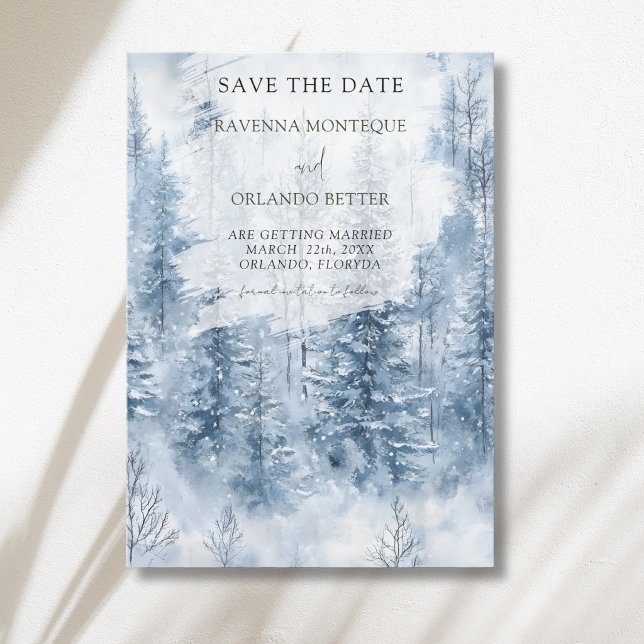 Winter Snow Pine Tree Forest Mountain Wedding Save The Date (Creator Uploaded)
