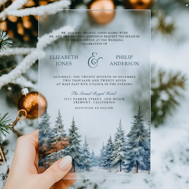 Winter Snow Pine Tree Forest Wedding Acrylic Invitations (Creator Uploaded)