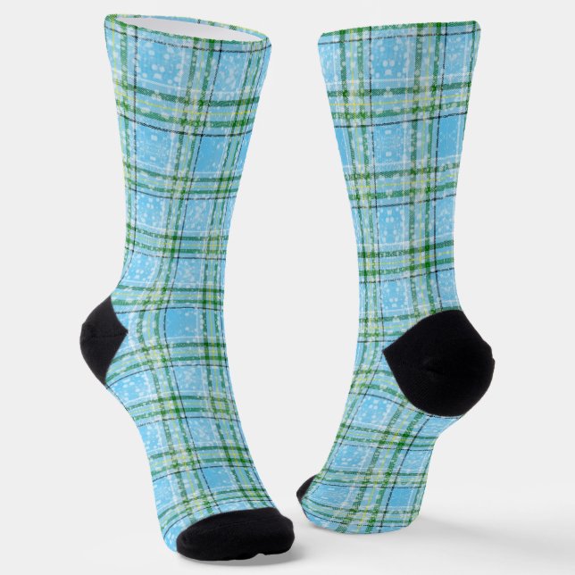 Winter Snow Plaid Tartan Design  Socks (Angled)