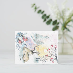 Winter Snow reindeer postcard