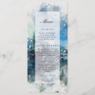 winter snow scene holiday wedding menu cards