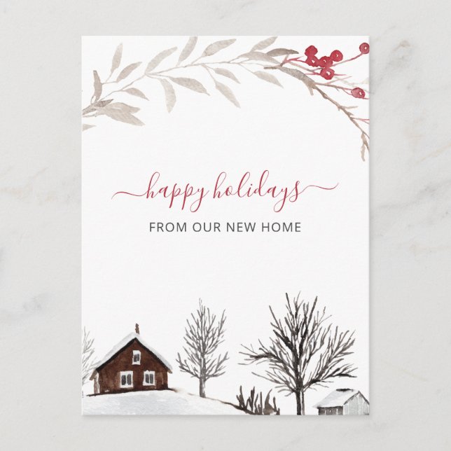 Winter Snow Scene New Home Weve Moved Holiday Card (Front)