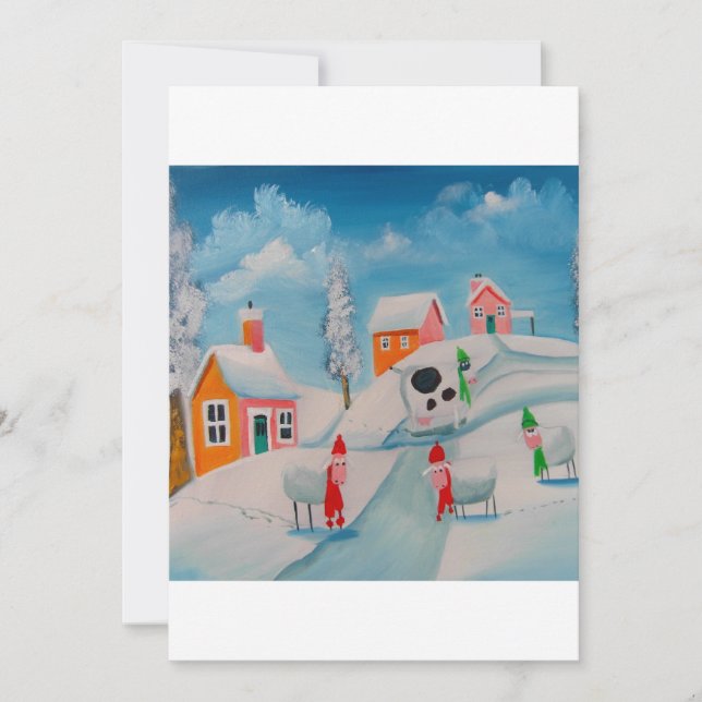 winter snow scene sheep folk art (Front)