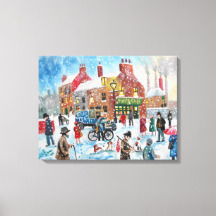 Winter snow scene Tetley Tea van original umbrella Canvas Print