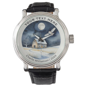 Winter Snow Scene with Barn Owl Personalised Watch