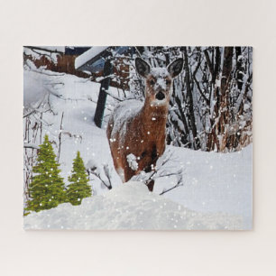 Winter Snow Scene with Mule Deer Wildlife Jigsaw Puzzle