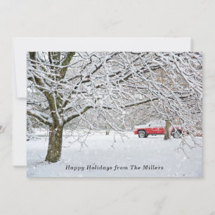 Winter Snow Scenery & Red Truck  Holiday Card