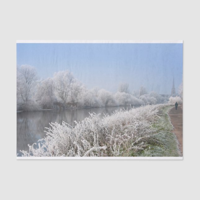Winter snow scenic landscape, river walk England Tissue Paper (Front)