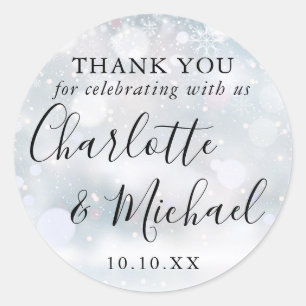 Winter Snow Signature Wedding Favour Thank You Classic Round Sticker