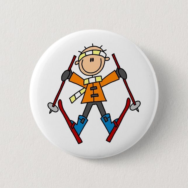 Winter Snow Ski 6 Cm Round Badge (Front)