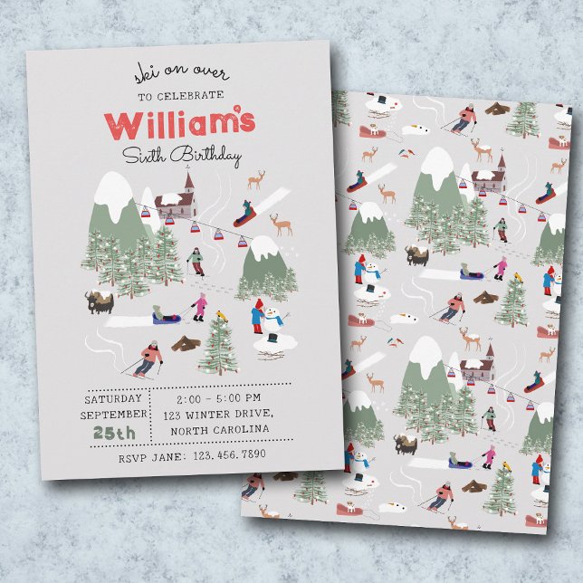 Winter Snow Skiing Mountain Ski Slopes Birthday Invitation (Winter Snow Skiing Mountain Ski Slopes Birthday Invitation)
