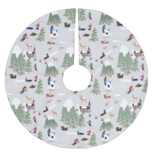 Winter Snow Skiing Mountain Ski Slopes Landscape Brushed Polyester Tree Skirt