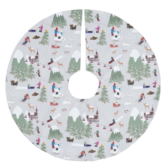 Winter Snow Skiing Mountain Ski Slopes Landscape Brushed Polyester Tree Skirt (Front)