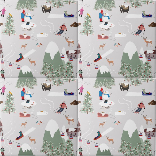 Winter Snow Skiing Mountain Ski Slopes Landscape Ceramic Tile (Winter Snow Skiing Mountain Ski Slopes Landscape Ceramic Tile)