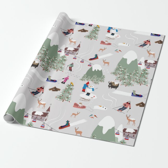 Winter Snow Skiing Mountain Ski Slopes Landscape Wrapping Paper (Unrolled)