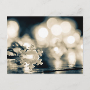 Winter snow snowflake fairy lights postcard