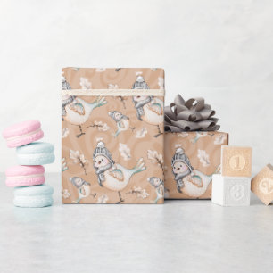 Winter Snow Sparrow Watercolor Hand-painted Wrapping Paper