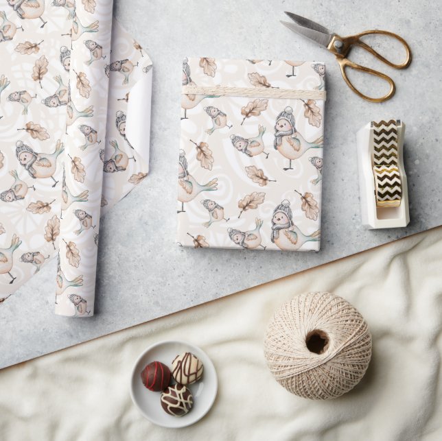 Winter Snow Sparrow Watercolor Hand-painted Wrapping Paper (Crafts)