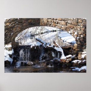 Winter Snow Stone Bridge Waterfall Poster
