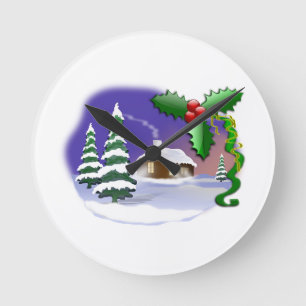Winter Snow Trees Home Christmas Peace Destiny Round Clock