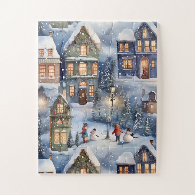 Winter Snow Village at Night Jigsaw Puzzle (Vertical)