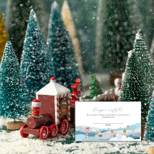 Winter Snow Village Diaper Raffle Baby Shower Enclosure Card