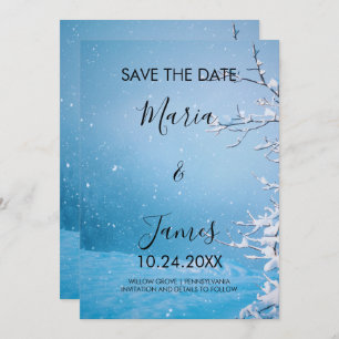 Winter Snow Wedding Flat Save The Date Card
