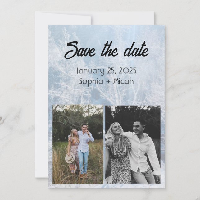 Winter Snow Wedding save-the-date template (Front)
