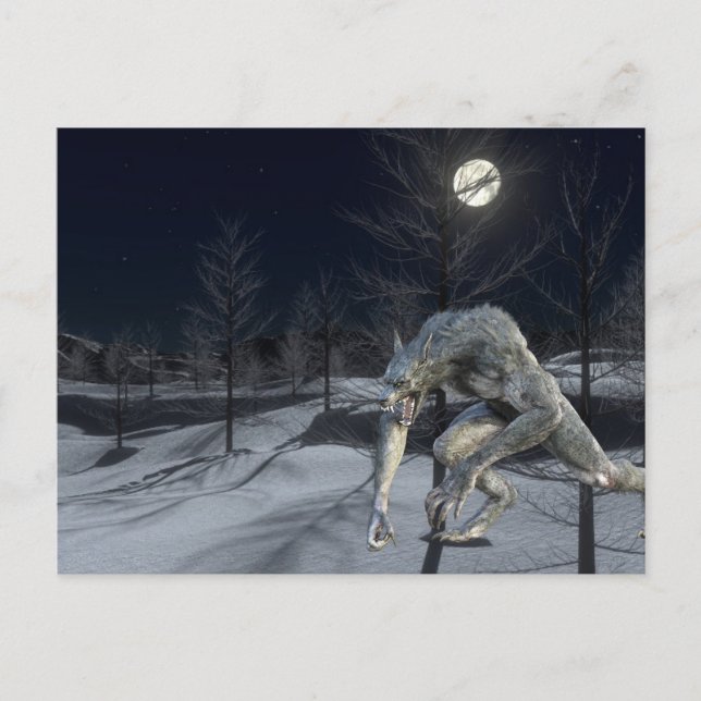 Winter Snow Werewolf Scary Halloween Postcard (Front)