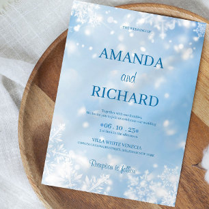 Winter Snow White Blue and Sky Wedding  Invitation