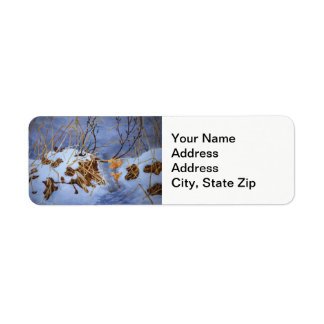 Winter snow with dried brown grass cold landscape. return address label