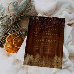 Winter snow wood pine trees forest wedding invitation