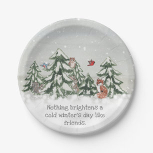 Winter Snow Woodland Animal Friends Fox Rabbit  Paper Plate