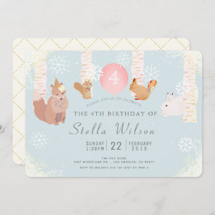 Winter Snow Woodland Animals Birthday Invitation
