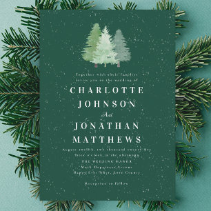 Winter Snow Woodland Watercolor Wedding Invitation